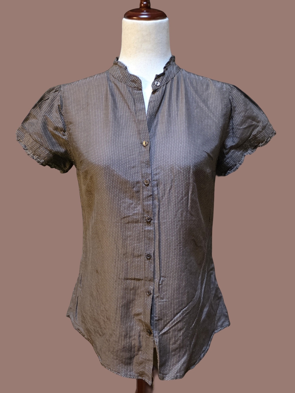 Merona Brown Polka Dot Ruffle Button Down Short Sleeve Top